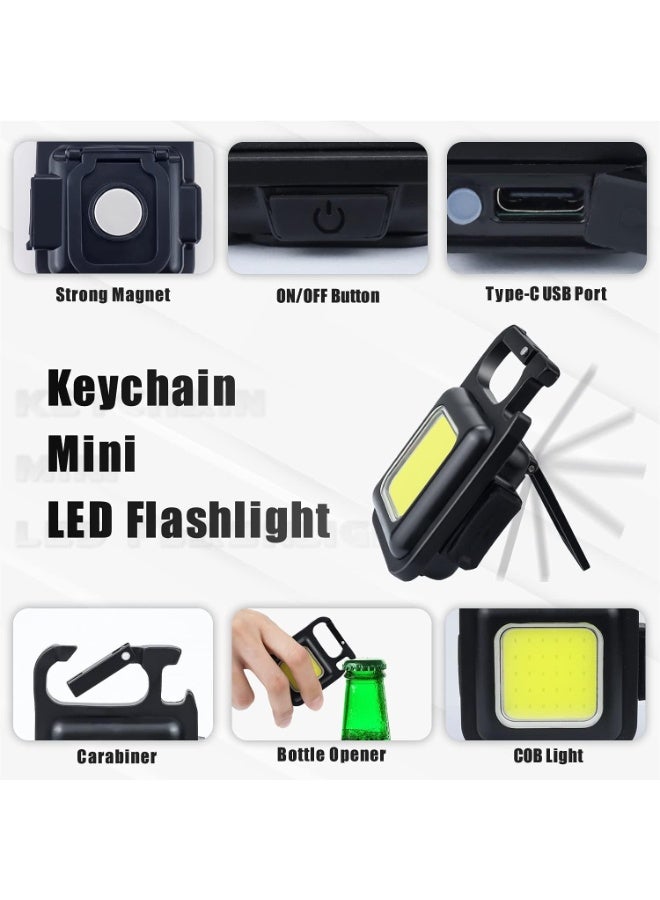 Generic Mini COB LED Keychain Flashlight – USB Rechargeable Pocket Light with 4 Modes, Carabiner Clip, Magnetic Base & Bottle Opener, Foldable Stand, Water-Resistant – Black – 1pcs - Image 4