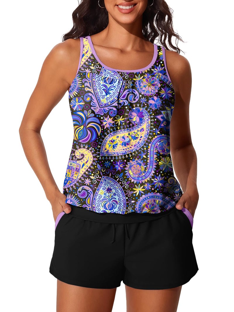 Summer Mae Blouson Women's Tankini Swimsuits Tummy Control Modest 2026 Two Piece with Sporty Pockets Bathing Suits Starry Sky Large - Image 1