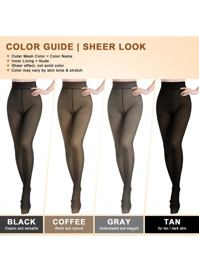Aobiono Women Fleece Lined Tights Sheer Warm Pantyhose Fake Translucent Winter, Coffee, One size - Image 4
