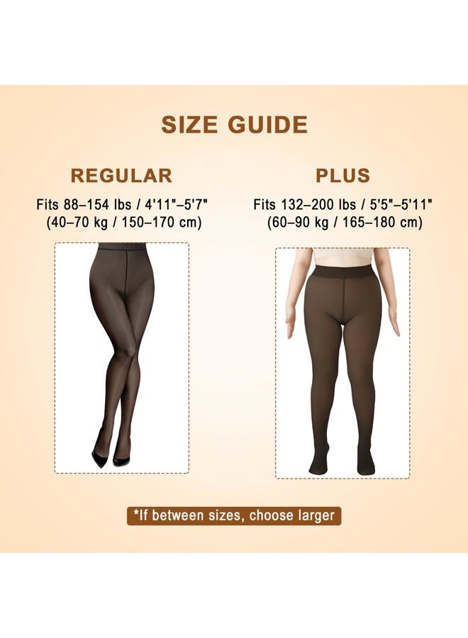 Aobiono Women Fleece Lined Tights Sheer Warm Pantyhose Fake Translucent Winter, Coffee, One size - Image 2