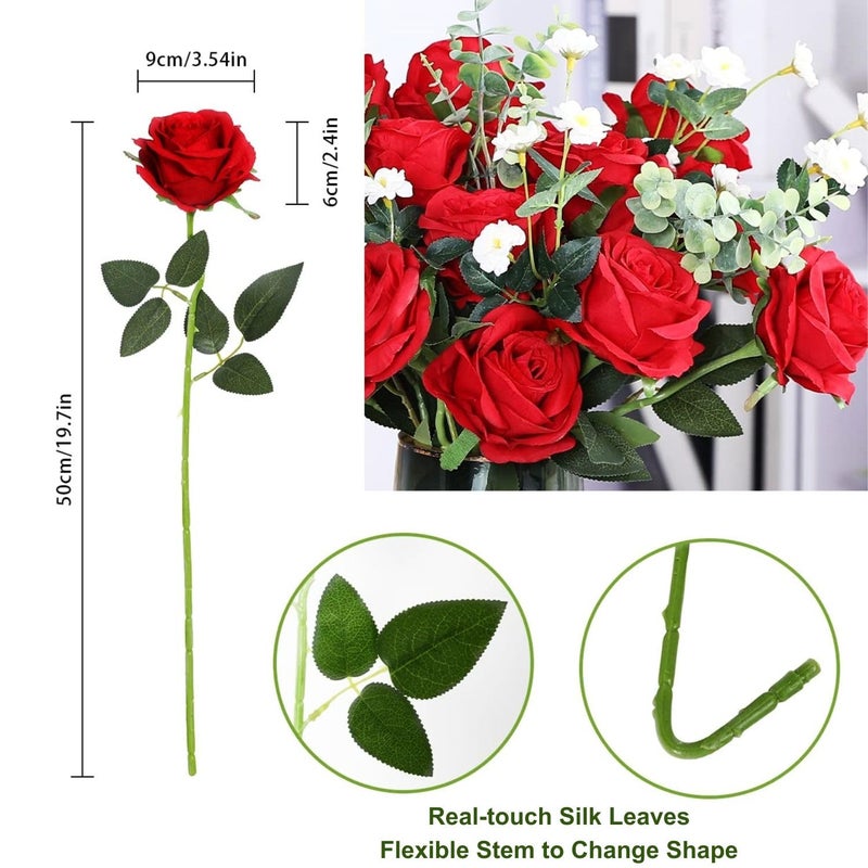JUSTOYOU 10Pcs Artificial Roses Flowers, Realistic Blossom Roses, Real Touch Silk Rose, Single Fake Flower Long Stem Bouquets for Home Wedding Party Decoration - Image 2