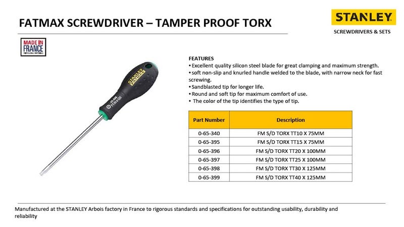 STANLEY 0-65-395 FATMAX SCREWDRIVER TORX TT15 X 75MM - Image 5