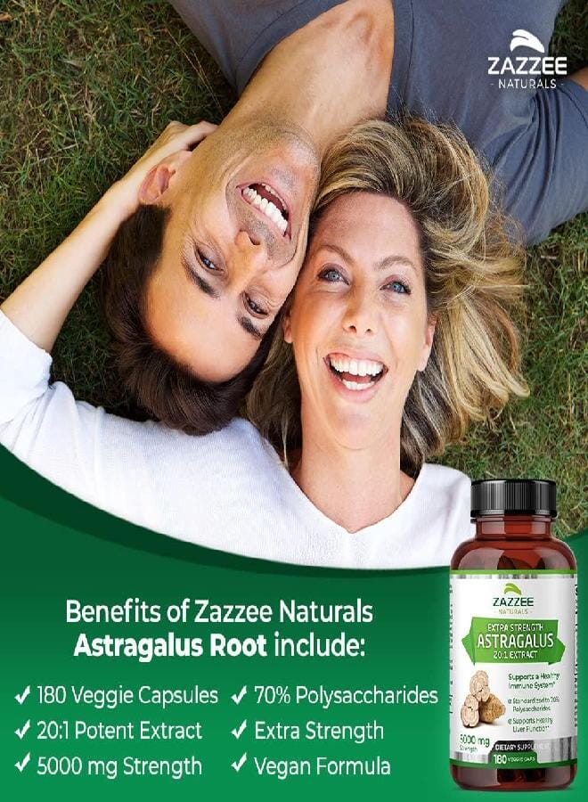 Zazzee Extra Strength Astragalus Root 20:1 Extract, 5000 mg Strength, 70% Polysaccharides, 180 Vegan Capsules, 6 Month Supply, 100% Vegetarian, Standardized and Concentrated 20X Extract, Non-GMO - Image 2