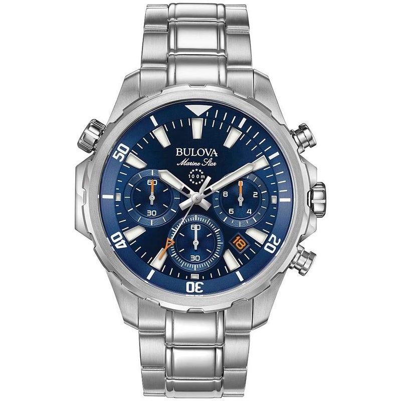 Bulova Men's Marine Star Series B Stainless Steel 6-Hand Chronograph Quartz Watch, Blue Dial Style: 96B256 - Image 1