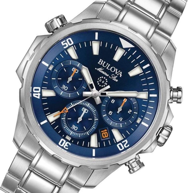 Bulova Men's Marine Star Series B Stainless Steel 6-Hand Chronograph Quartz Watch, Blue Dial Style: 96B256 - Image 2