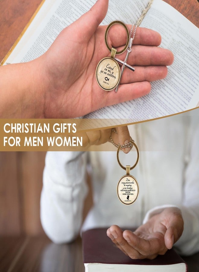 Junkin 25 Set Spanish Easter Christian Gifts Bulk Bible Verse Keychain Religious Bible Emergency Numbers Bookmark Easter Party Favor Women Men Mother's Day Church Gifts(Brown 2) - Image 5
