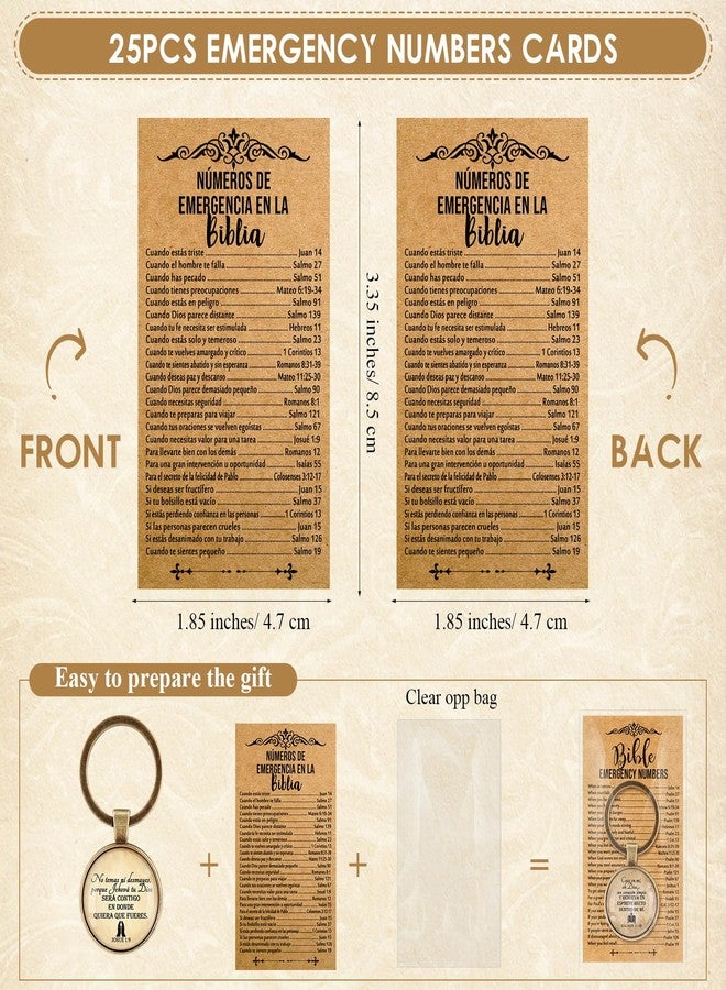 Junkin 25 Set Spanish Easter Christian Gifts Bulk Bible Verse Keychain Religious Bible Emergency Numbers Bookmark Easter Party Favor Women Men Mother's Day Church Gifts(Brown 2) - Image 3