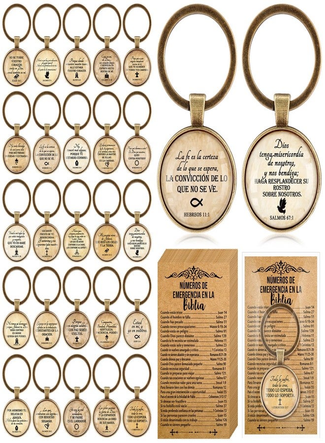 Junkin 25 Set Spanish Easter Christian Gifts Bulk Bible Verse Keychain Religious Bible Emergency Numbers Bookmark Easter Party Favor Women Men Mother's Day Church Gifts(Brown 2) - Image 1