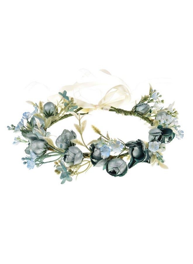DreamLily - Girls Camellias Flower Crown Birthday Photo Pops Hair Wreath Wedding Festival Floral Headpiece Xm11 (Blue) - Image 1