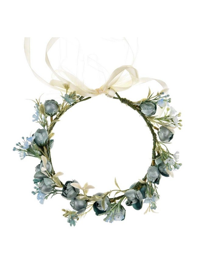 DreamLily - Girls Camellias Flower Crown Birthday Photo Pops Hair Wreath Wedding Festival Floral Headpiece Xm11 (Blue) - Image 1