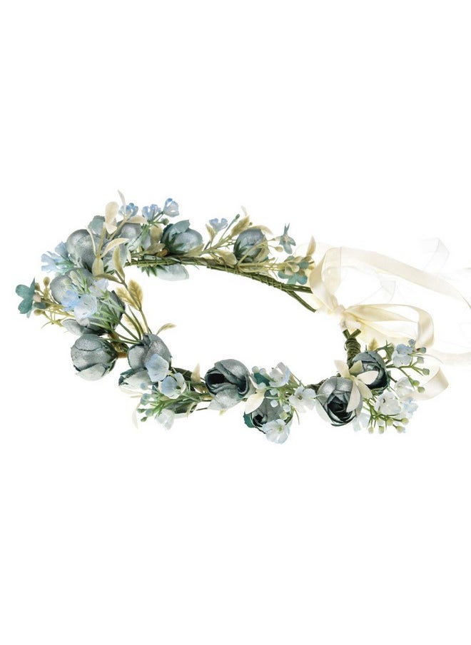 DreamLily - Girls Camellias Flower Crown Birthday Photo Pops Hair Wreath Wedding Festival Floral Headpiece Xm11 (Blue) - Image 1