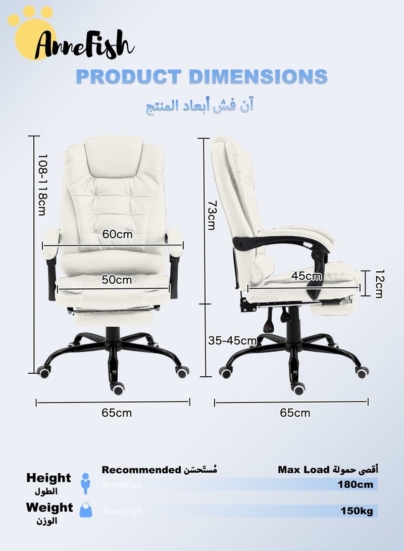 آن فش كرسي مكتب سحابي تنفيذي مريح مصنوع من الجلد المقاوم للخدش مع مكتب كمبيوتر دوار وعجلة صامتة وارتفاع قابل للتعديل وظهر مرتفع وكرسي ألعاب كبير من آن فش مع نقطتي تدليك - Image 2