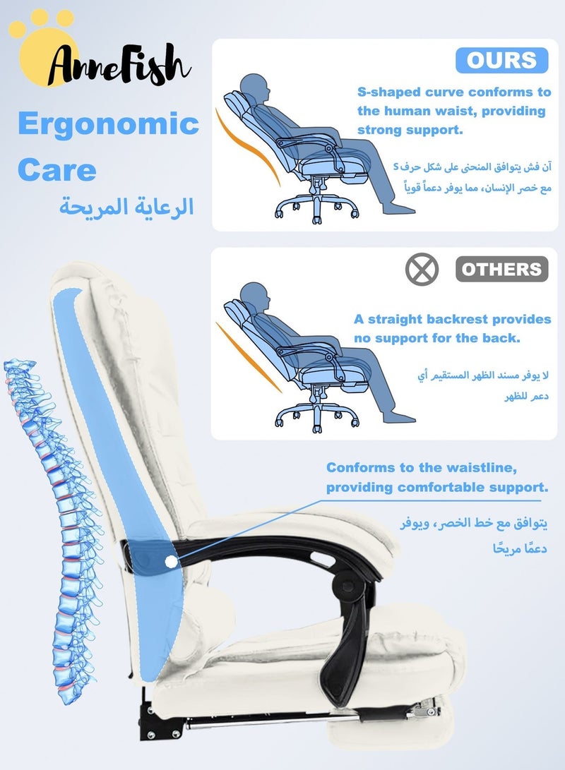 آن فش كرسي مكتب سحابي تنفيذي مريح مصنوع من الجلد المقاوم للخدش مع مكتب كمبيوتر دوار وعجلة صامتة وارتفاع قابل للتعديل وظهر مرتفع وكرسي ألعاب كبير من آن فش مع نقطتي تدليك - Image 3