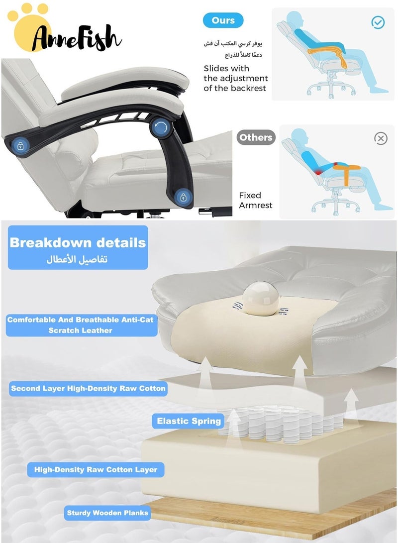 آن فش كرسي مكتب سحابي تنفيذي مريح مصنوع من الجلد المقاوم للخدش مع مكتب كمبيوتر دوار وعجلة صامتة وارتفاع قابل للتعديل وظهر مرتفع وكرسي ألعاب كبير من آن فش مع نقطتي تدليك - Image 5