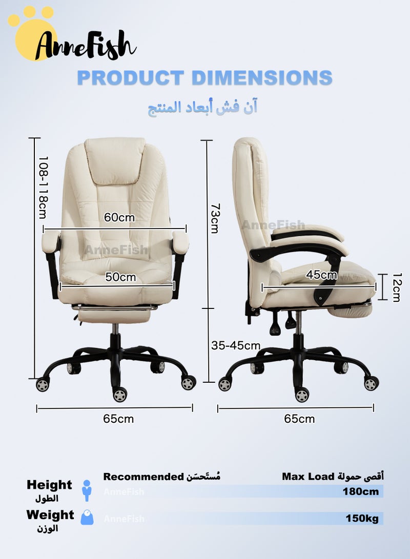 آن فش كرسي مكتب سحابي تنفيذي مريح مصنوع من الجلد المقاوم للخدش مع مكتب كمبيوتر دوار وعجلة صامتة وارتفاع قابل للتعديل وظهر مرتفع وكرسي ألعاب كبير من آن فش مع نقطتي تدليك - Image 2