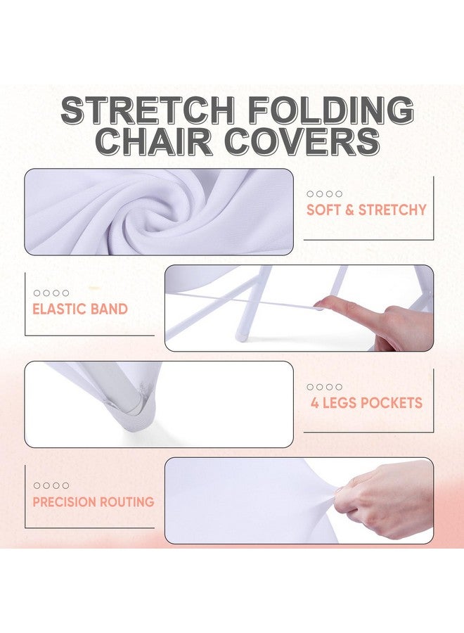 Lounsweer Lounsweer 50 Pcs Folding Chair Cover Set with 25 Stretch Spandex Slipcovers 25 Satin Chair Sashes Bows Ribbon Washable Banquet Protector for Wedding Event Party(White, Rose Gold)  - Image 3