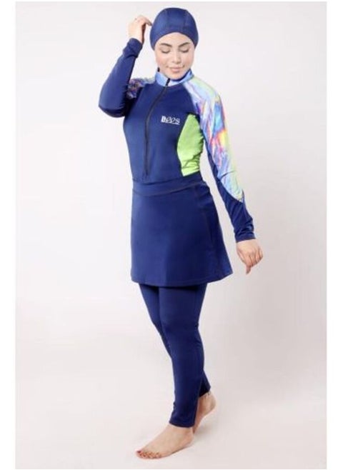 Set Of 3 Solid & Floral Burkini - Multicolor