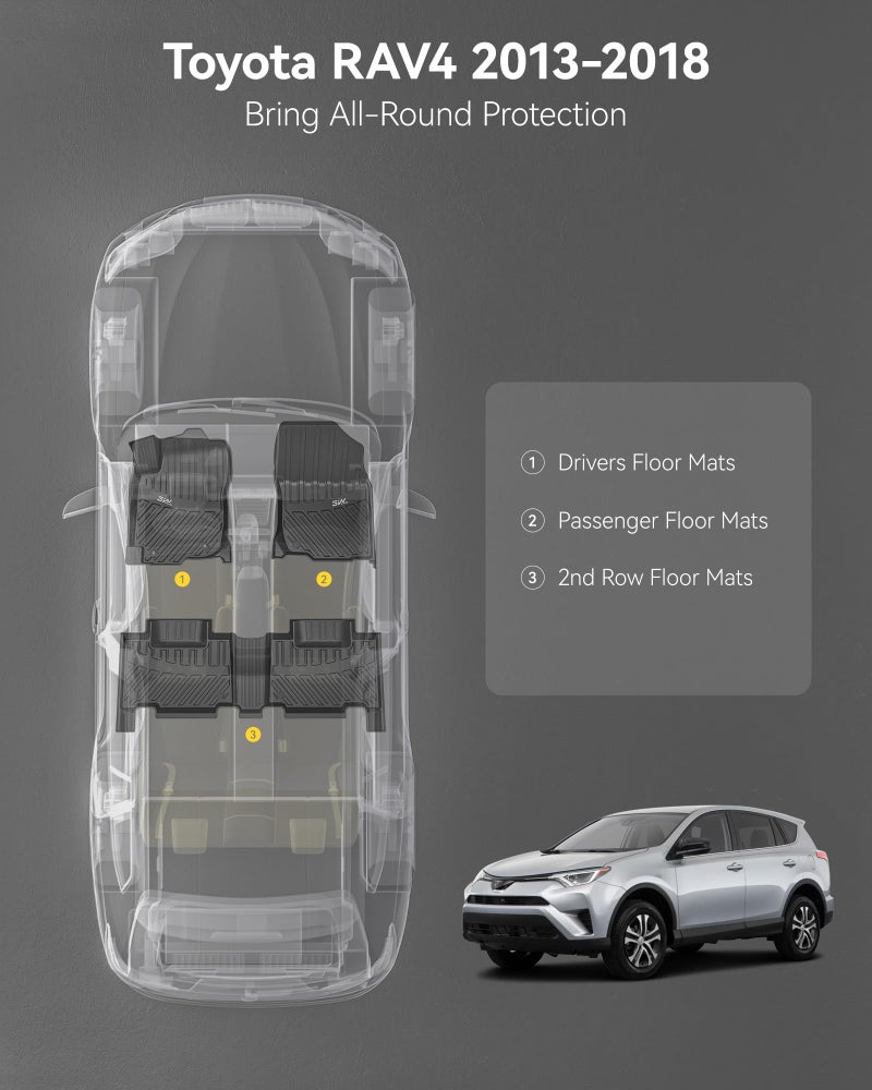 3W Floor Mats Fit Toyota RAV4 2013-2018 (Nor for Hybrid or Prime), TPE All Weather Custom Fit Floor Liner for Toyota RAV 4 LE/XLE/SE/Limited/Platium Car Liners, Black - Image 5