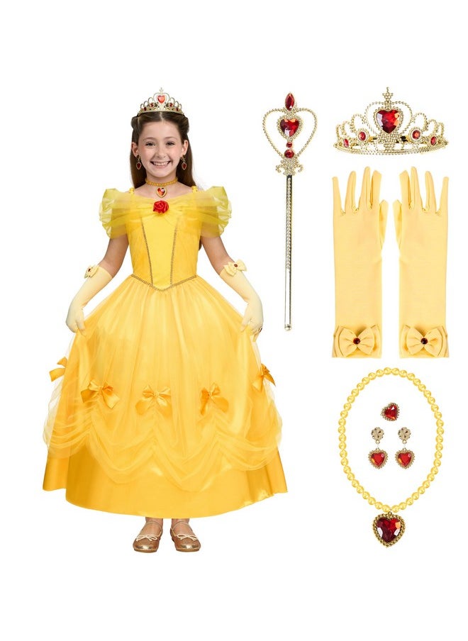 Spooktacular Creations - Halloween Kids Yellow Princess Costume Set, Gown Princess Dress Up For Girl, Off Shoulder Dress For Toddler Birthday, Roleplay Party (Small (5-7 Yrs)) - Image 1