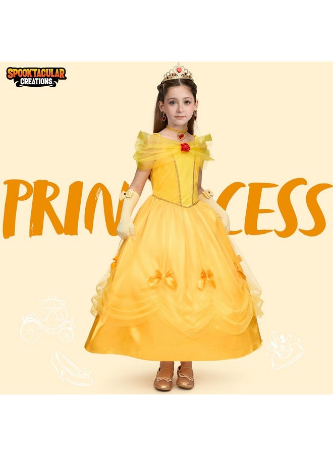 Spooktacular Creations - Halloween Kids Yellow Princess Costume Set, Gown Princess Dress Up For Girl, Off Shoulder Dress For Toddler Birthday, Roleplay Party (Small (5-7 Yrs)) - Image 1