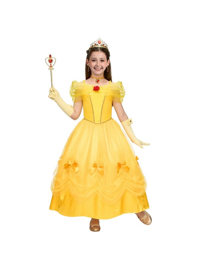Spooktacular Creations - Halloween Kids Yellow Princess Costume Set, Gown Princess Dress Up For Girl, Off Shoulder Dress For Toddler Birthday, Roleplay Party (Small (5-7 Yrs)) - Image 1