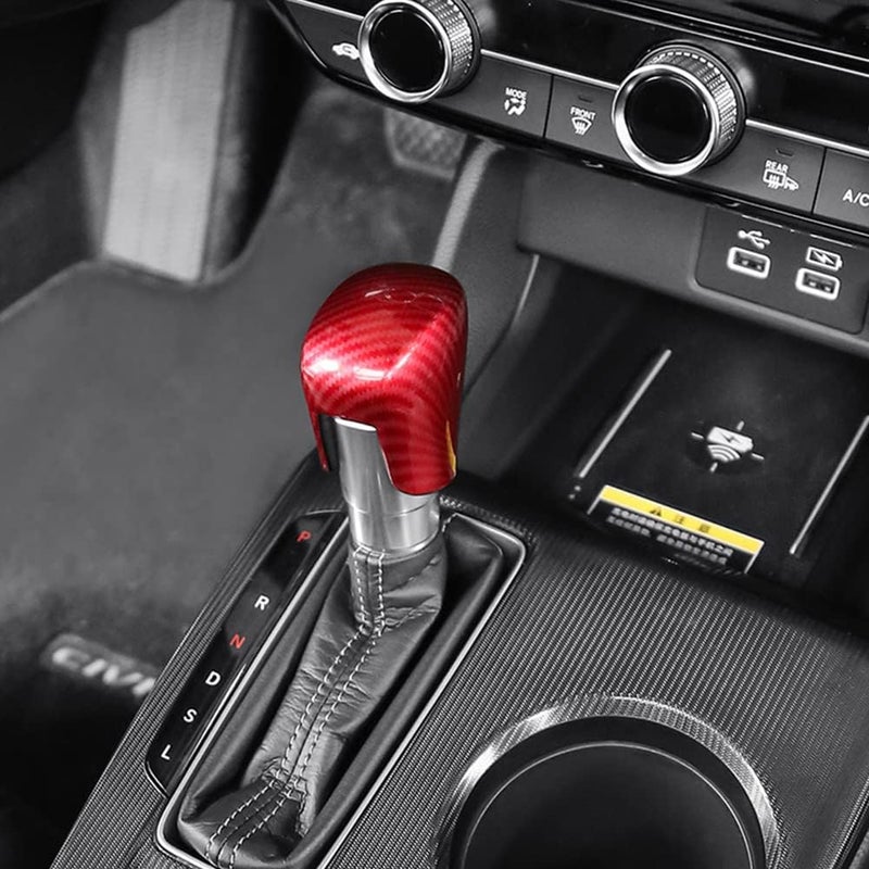 cheekyglo Cron Fiber Ger Shift Kno Cover, Ger Shift Kno Shifter Head Cover Trim Ger Shift Kno Trim Cover Fit for EleventhGenertionCivic,Red- - Image 3
