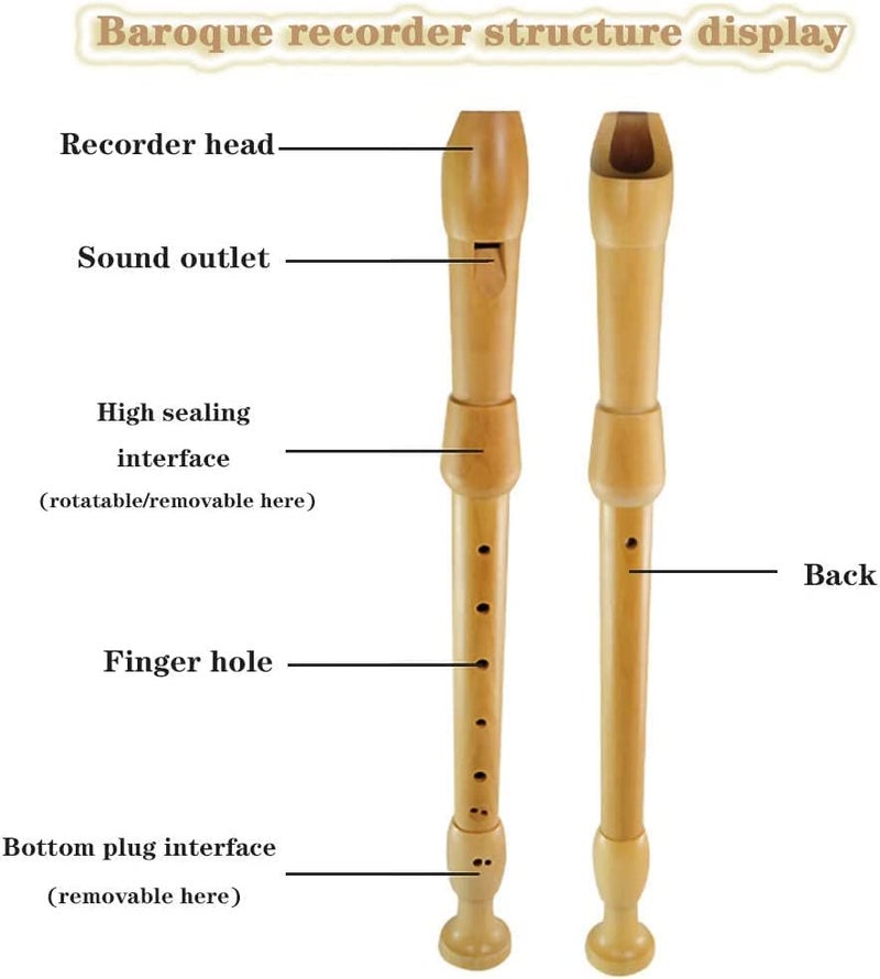 ZRAGEK Music Recorder Instrument, Beginner Adult Baroque Alto Recorder, 8-Hole Wooden Professional Playing Flute Instrument, Storage Bag + Cleaning Stick, Primary Color - Image 3