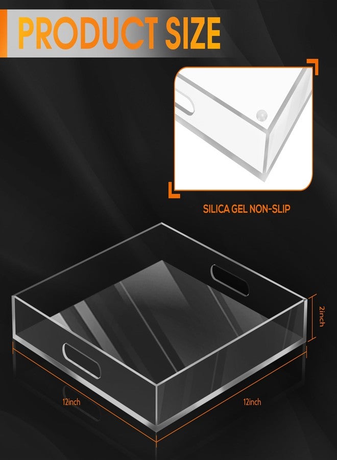 MAONAME Acrylic Serving Tray with Handles, 12"X12" Square Clear Tray, Ottoman Decorative Trays, Coffee Table Trays for Countertop, Living Room, Office - Image 2