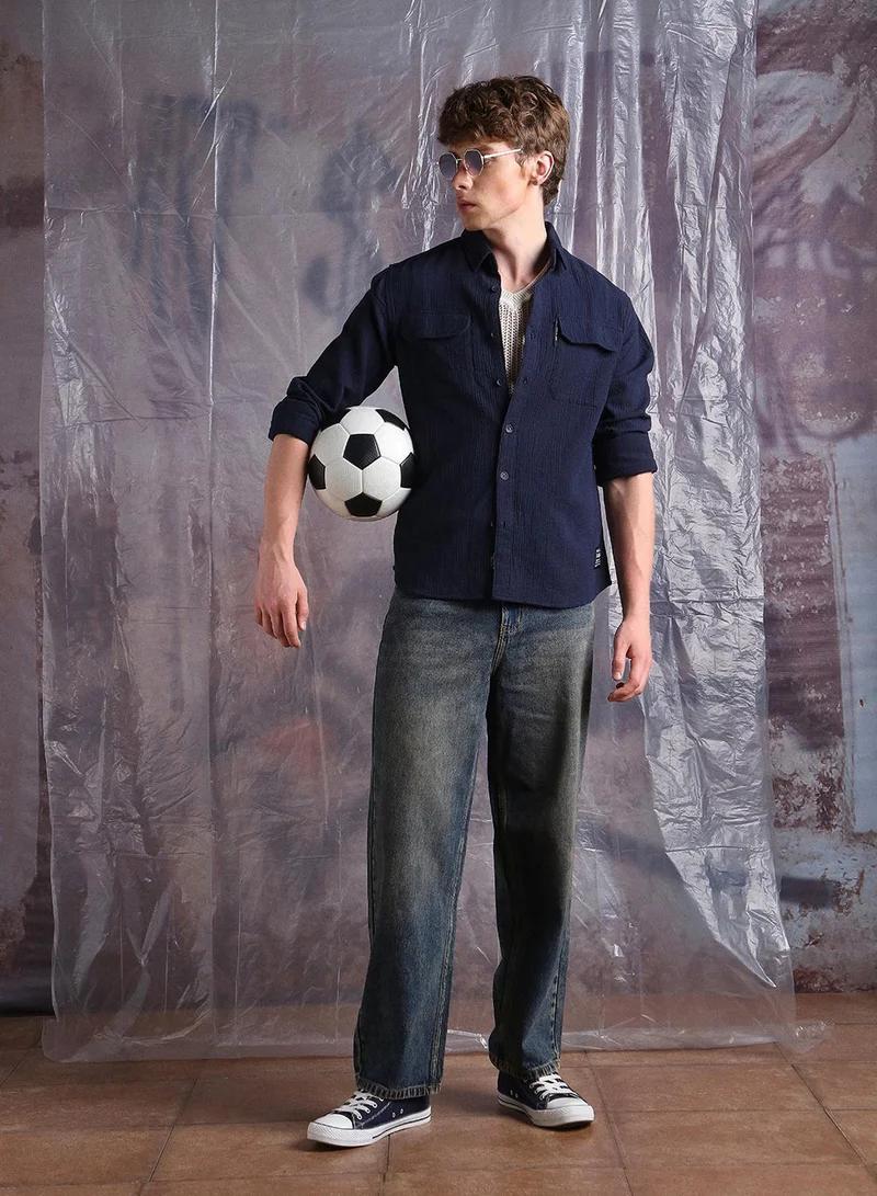 هوبرهولمي قميص قطن كاجوال رجالي مريح بياقة ممتدة