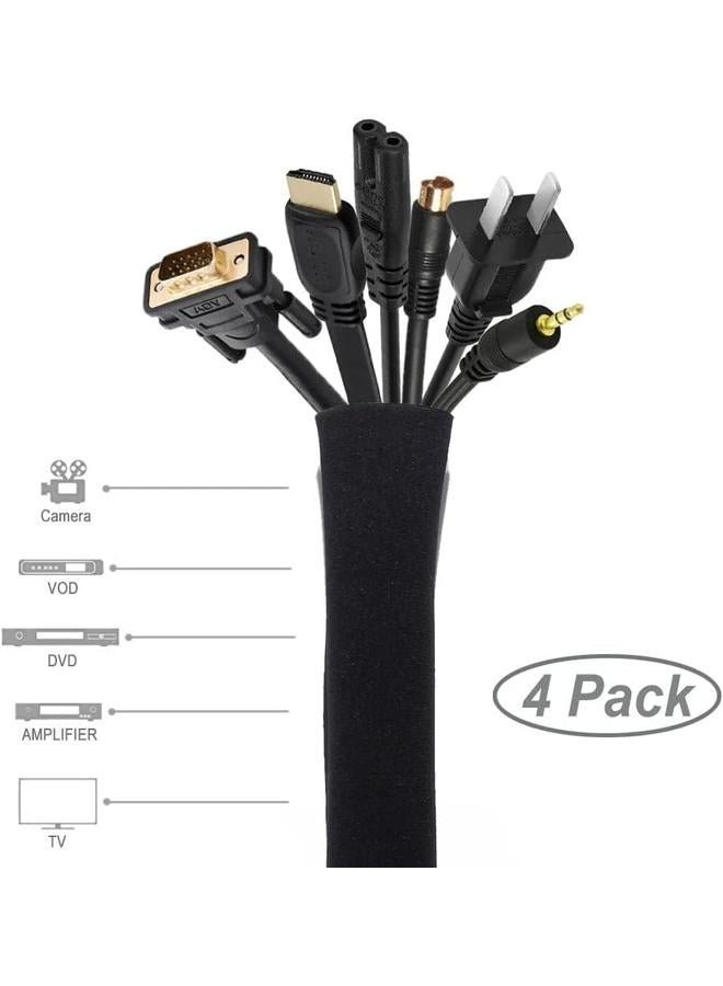 erorex [4 Pack] Cable Management Sleeve Cord Organizer 19 20 Inch Cord Organizer System With Zipper For Tv Computer Office Home Entertainment Flexible Cable Sleeve Wrap Cover Wire Hider System Black - Image 2