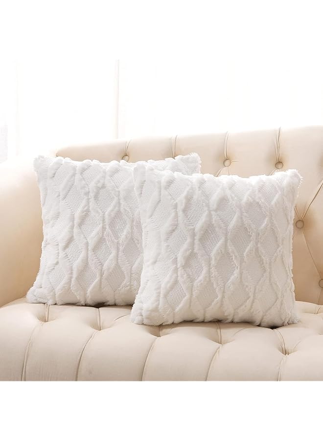 The Bros Faux Wool Throw Pillow Covers, 2 Pack White Decorative Pillow Covers, Soft Cozy Plush Pillowcase Cushion Covers, Fashion Pillow Shell for Sofa, Bedroom, Car, No Pillow Insert (45x45 cm) - Image 1