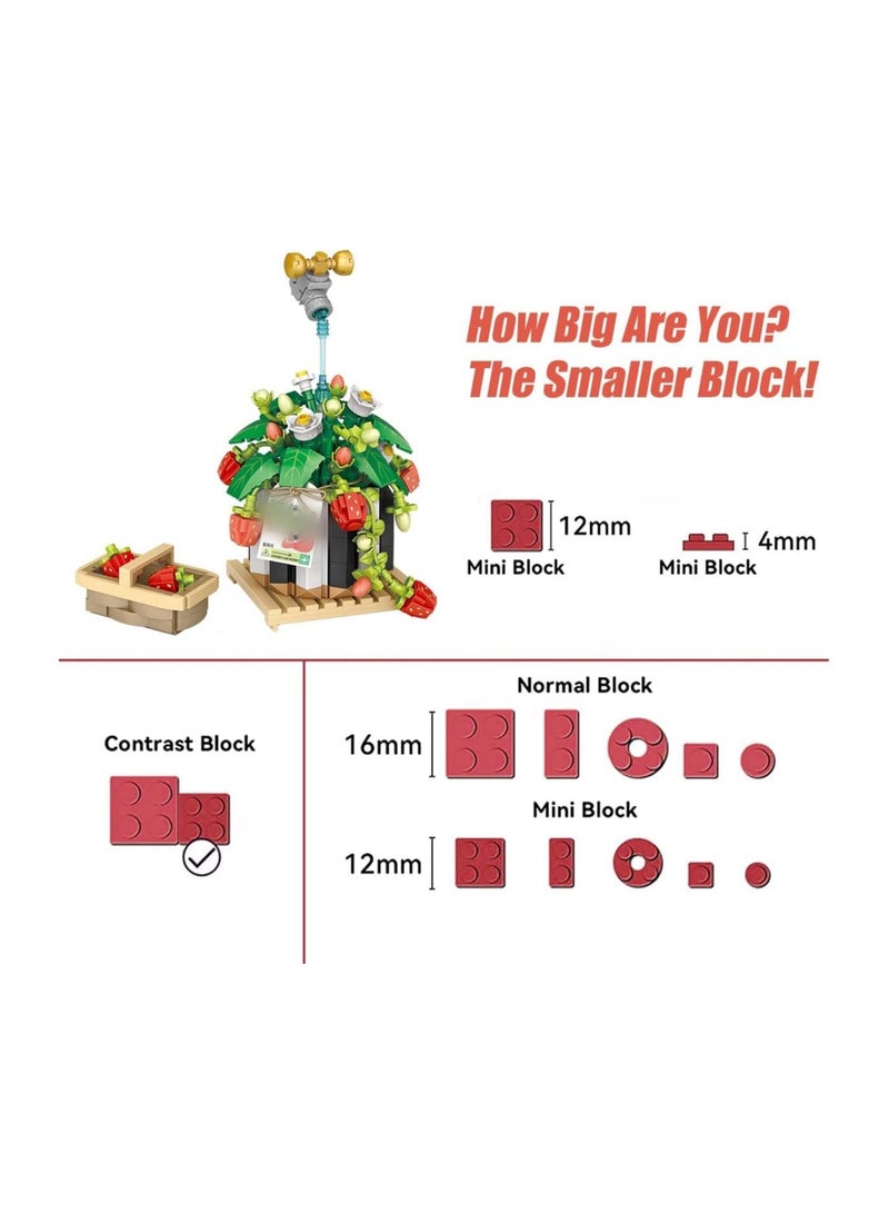 general Mini Brick Strawberry Bouquet Potted Building Kit, Building Building Blocks Artificial Strawberry Office Desktop Home Decor 686 Pieces Creative Plant Collection Gifts - Image 5