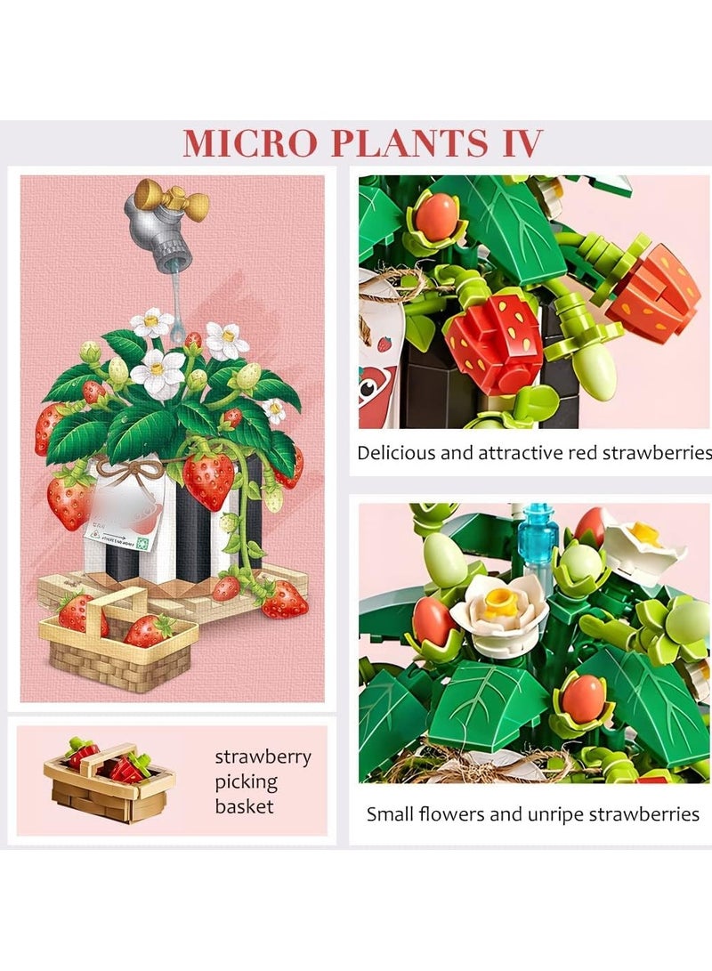 general Mini Brick Strawberry Bouquet Potted Building Kit, Building Building Blocks Artificial Strawberry Office Desktop Home Decor 686 Pieces Creative Plant Collection Gifts - Image 3