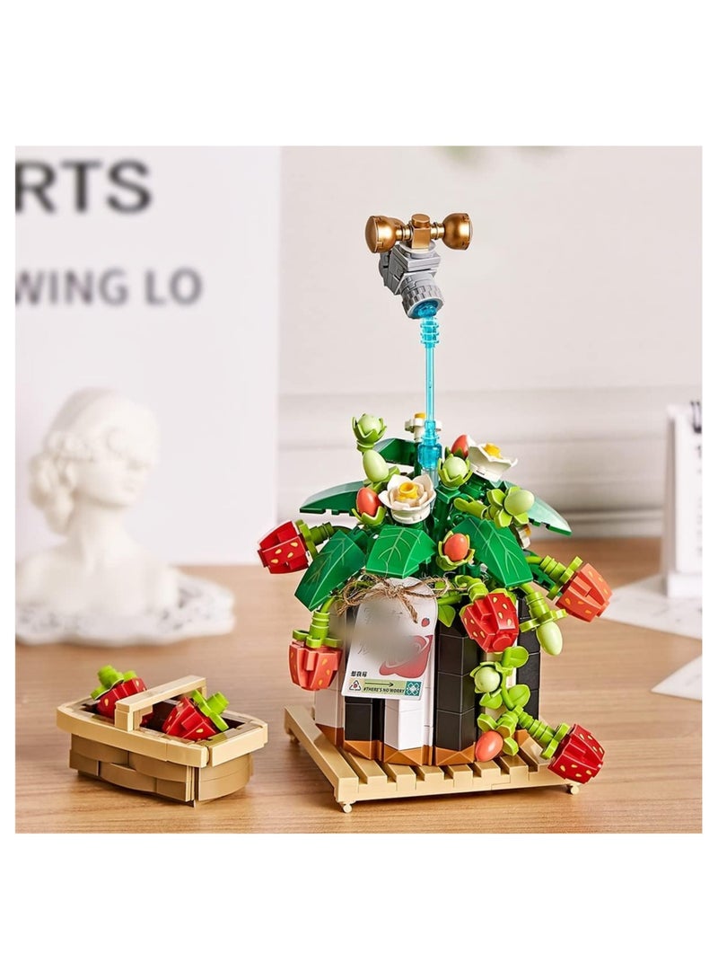 general Mini Brick Strawberry Bouquet Potted Building Kit, Building Building Blocks Artificial Strawberry Office Desktop Home Decor 686 Pieces Creative Plant Collection Gifts - Image 4