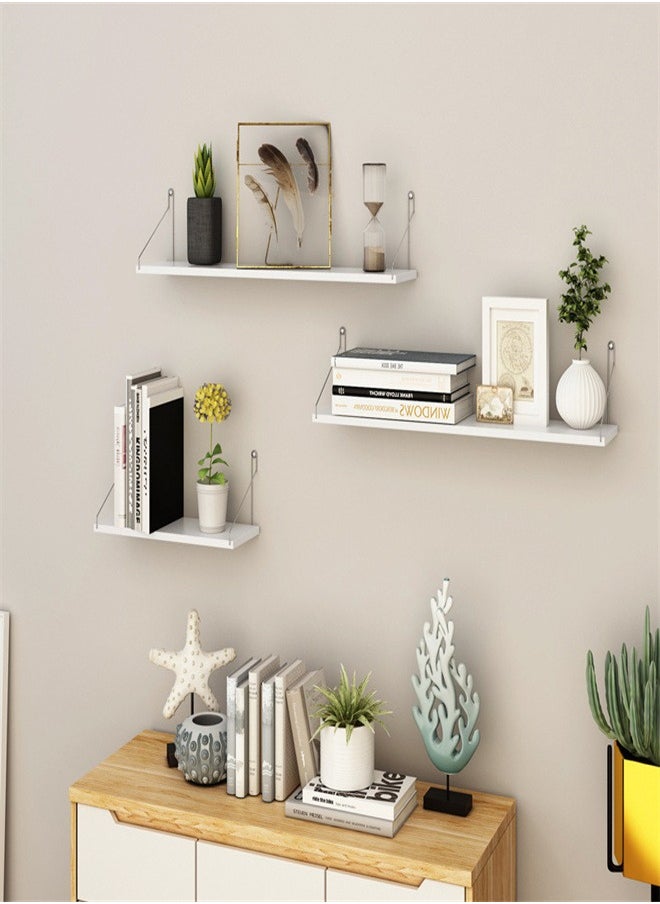 3-Piece Home Decor Shelf Set，Wall-mounted Wood Shelves,Wooden Shelf With Metal Brackets,With Installation Tools, White Shelf