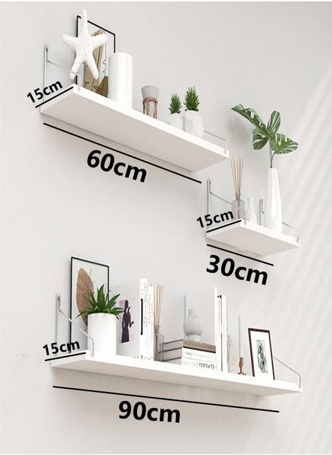 3-Piece Home Decor Shelf Set，Wall-mounted Wood Shelves,Wooden Shelf With Metal Brackets,With Installation Tools, White Shelf