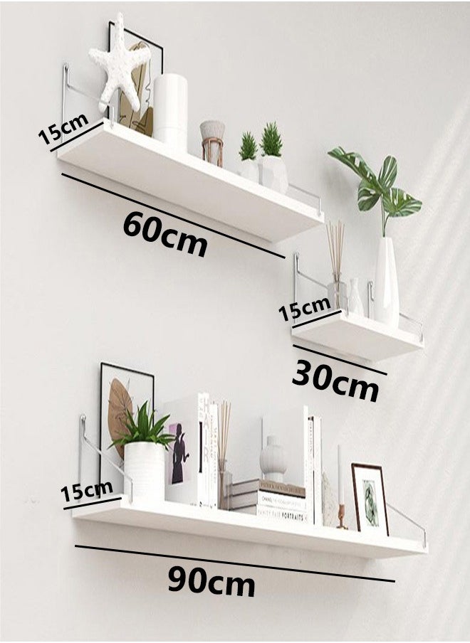 3-Piece Home Decor Shelf Set，Wall-mounted Wood Shelves,Wooden Shelf With Metal Brackets,With Installation Tools, White Shelf