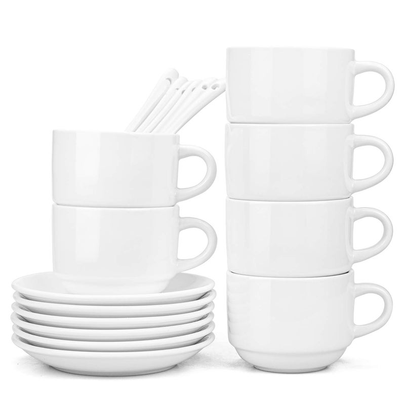 Hedume مجموعة هيدومي من 6 أكواب إسبريسو سعة 5 أونص مع صحون وملاعق، مجموعة أكواب قهوة إسبريسو قابلة للتكديس لمشروبات القهوة المتخصصة، لاتيه، كافيه موكا وشاي - آمنة للغسالة، الميكروويف، الفرن والفريزر - Image 3