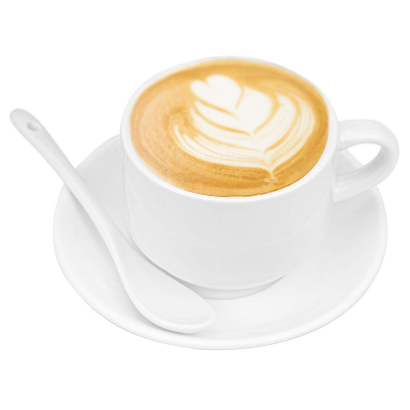 Hedume مجموعة هيدومي من 6 أكواب إسبريسو سعة 5 أونص مع صحون وملاعق، مجموعة أكواب قهوة إسبريسو قابلة للتكديس لمشروبات القهوة المتخصصة، لاتيه، كافيه موكا وشاي - آمنة للغسالة، الميكروويف، الفرن والفريزر - Image 2