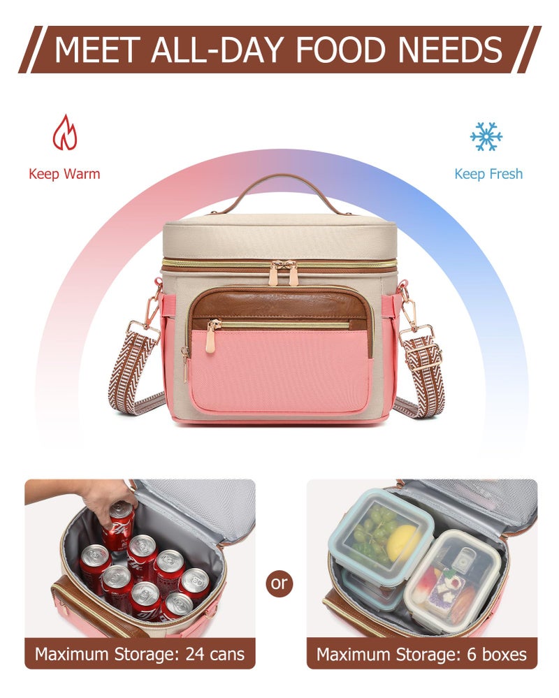 BAVERGE Insulated Lunch Bag for Women, Leakproof Cooler Lunchbox for Adult Work Large Lunch Tote Purse with Adjustable Shoulder Strap Cup Holder for Meal,Pink - Image 3