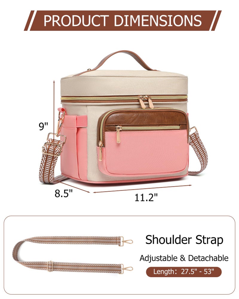 BAVERGE Insulated Lunch Bag for Women, Leakproof Cooler Lunchbox for Adult Work Large Lunch Tote Purse with Adjustable Shoulder Strap Cup Holder for Meal,Pink - Image 2