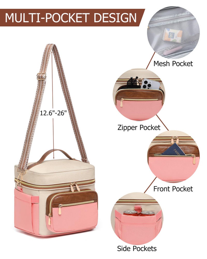 BAVERGE Insulated Lunch Bag for Women, Leakproof Cooler Lunchbox for Adult Work Large Lunch Tote Purse with Adjustable Shoulder Strap Cup Holder for Meal,Pink - Image 4