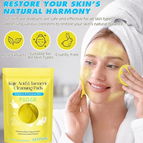 PADAR Turmeric & Kojic Acid Face Cleansing Foaming Pads for Dark Spots, Skin Brightening & Acne Prevention With Vitamin C, For All Skin Types (2 Pack (120 Pads)) - Image 3