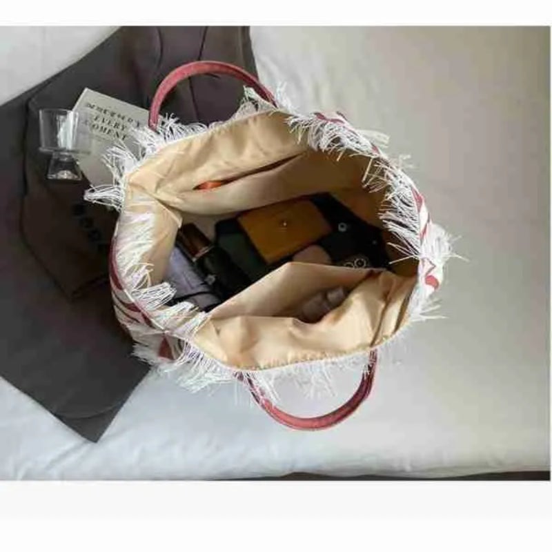 Letter tassel large-capacity canvas single-shoulder hand-held tote bag - Image 2