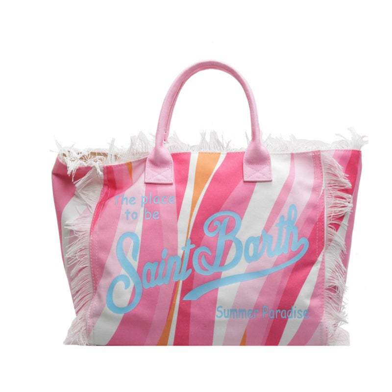 Letter tassel large-capacity canvas single-shoulder hand-held tote bag - Image 1