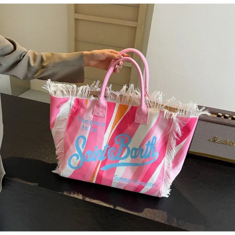 Letter tassel large-capacity canvas single-shoulder hand-held tote bag - Image 5