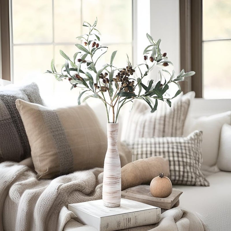 ALMA 13" Tall White Ceramic Vase for Table Centerpiece,Small Flower Vase for Roses,Thin Bowl Vase for Home Decor Living Room, Boho Bathroom,Beachy Room,Coatsal Bedroom,Modern Office Decor - Image 1