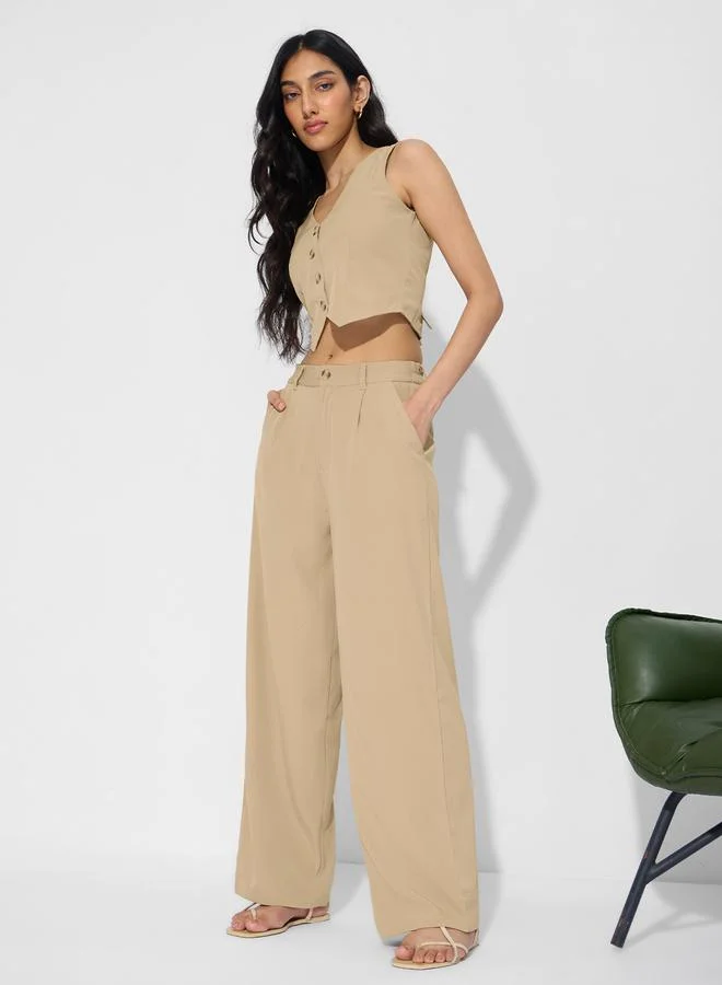 The Souled Store Brown Wide Leg Trousers with Belt Loops