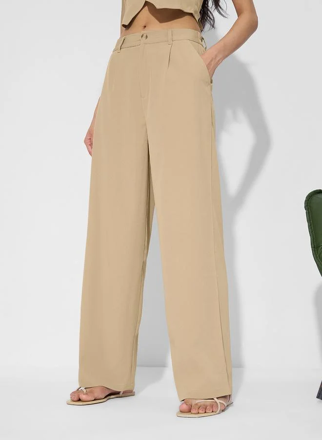 The Souled Store Brown Wide Leg Trousers with Belt Loops
