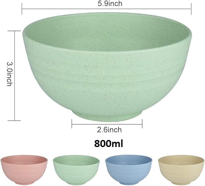 MOXWARE Wheat Straw Fiber Bowls - Mixing Bowl - Unbreakable Cereal Bowls - Lightweight and Microwave Safe Bowls - BPA Free - Bowls for Eating, Serving Oatmeal, Soup, Salad [Pack of 4] - 800ML - Image 2